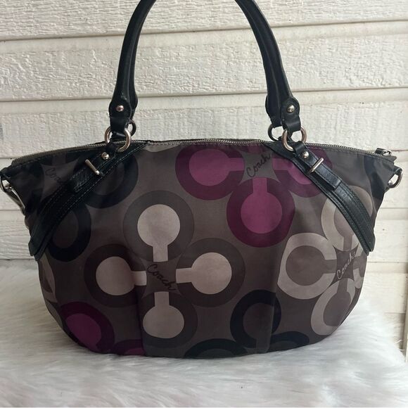 COACH Ashley Grey Op Art Burgundy Ashley Madison Shoulder Bag Tote Satchel 15926 - Picture 2 of 11